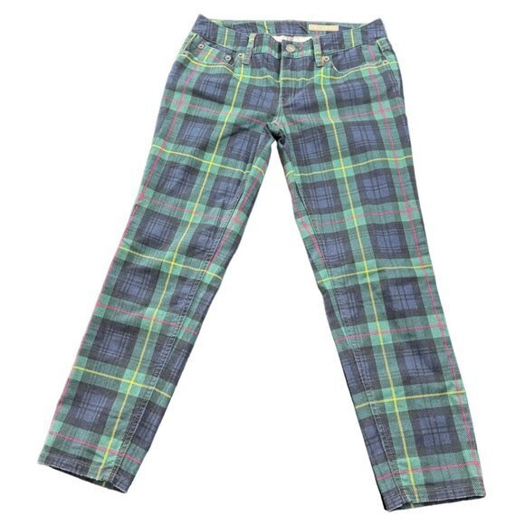 Ralph Lauren Denim - Ralph Lauren RL Cropped Skinny Plaid Jeans Pants Women Size 16 Green Blue | B1